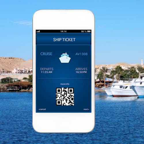 Cruise ticket with QR Code on smartphone.